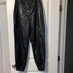 Nasty Gal Black Faux Leather Cargo Joggers